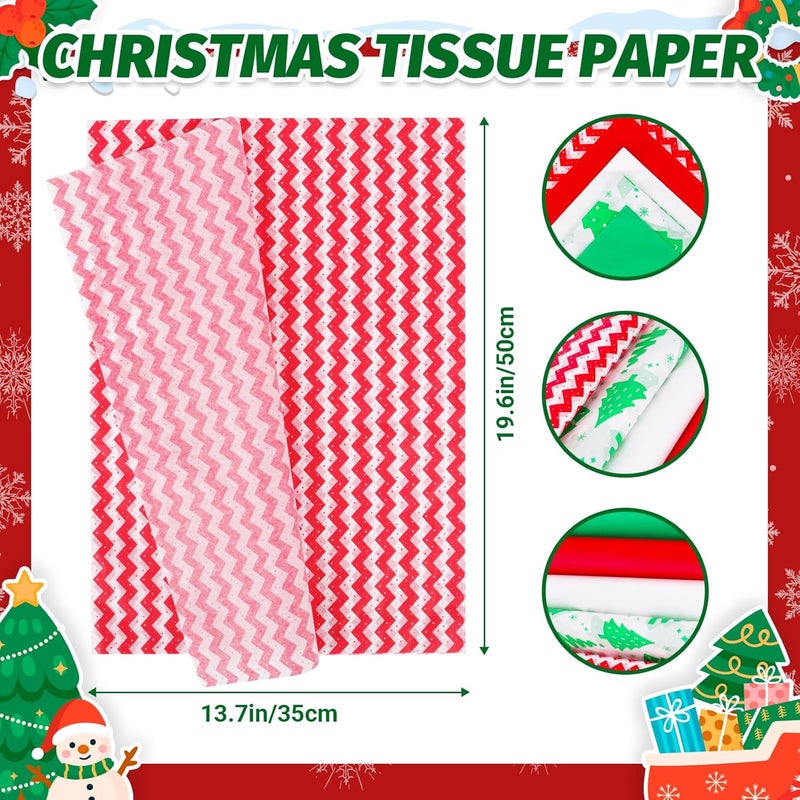 Alotpower 130 Sheets Christmas Tissue Paper, Christmas Gift Wrapping Paper Sheets 19.6 x 13.7 Inch,5 Festive Designs (Red,Green,White,Stripe,Xmas Tree) for Gift Bags, Xmas Presents,DIY Crafts & Party Decoration - Image 2